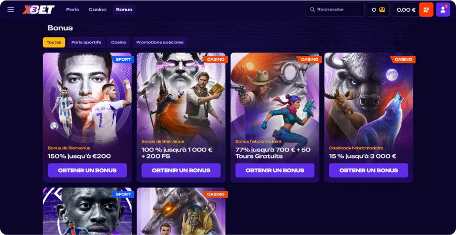 Bonus promotions disponibles application X3Bet Casino France