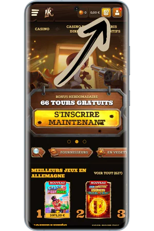 Bouton dépôt interface application casino mobile