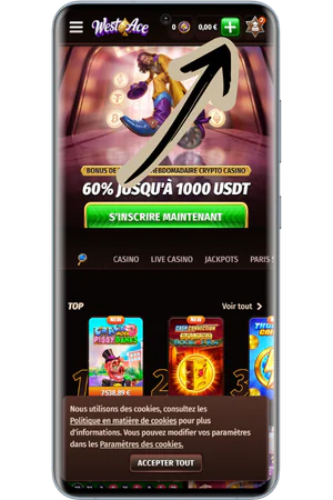 Bouton dépôt interface application casino mobile