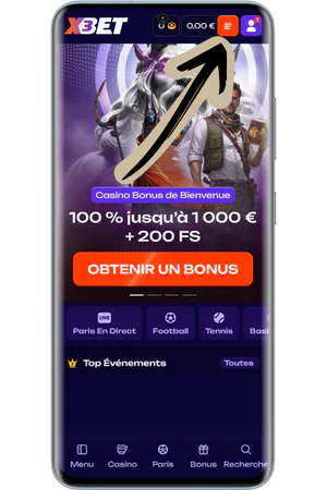Bouton dépôt interface application casino mobile