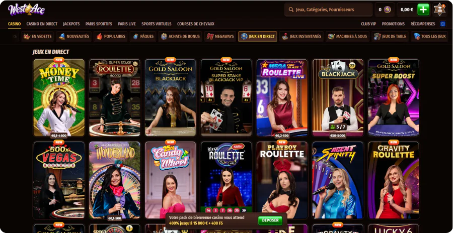 Casino direct croupiers streaming 4K tables live Westace