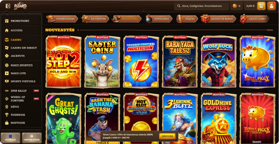Nouveautés slots récents Lizaro Casino dernières sorties