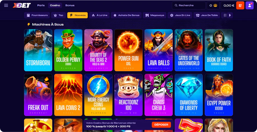 Nouveautés slots récents X3Bet Casino dernières innovations