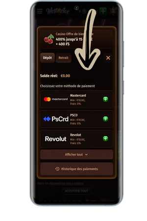 Sélection méthode paiement application casino France
