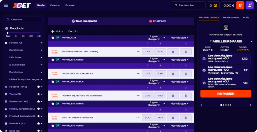 Paris sportifs football tennis cotes compétitives X3Bet