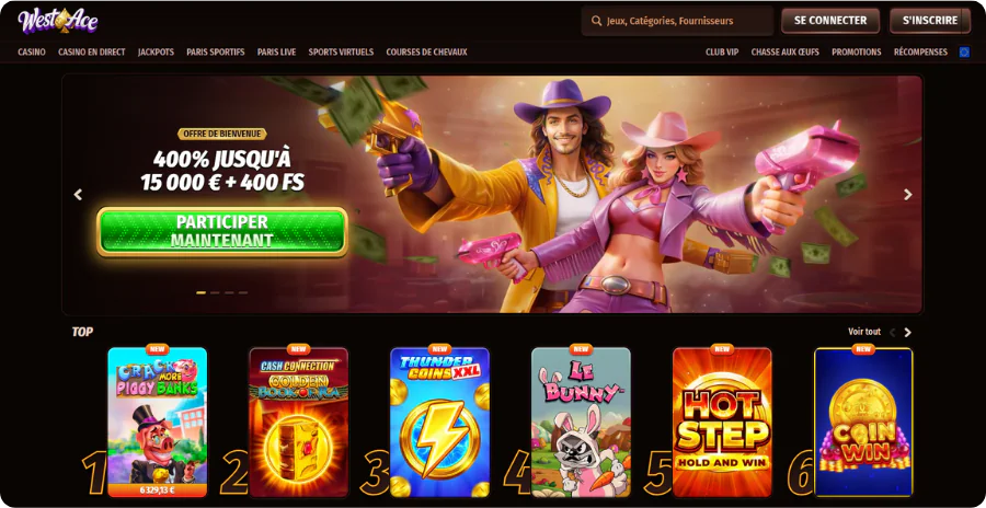 Plateforme Westace casino application avec bonus crypto disponibles